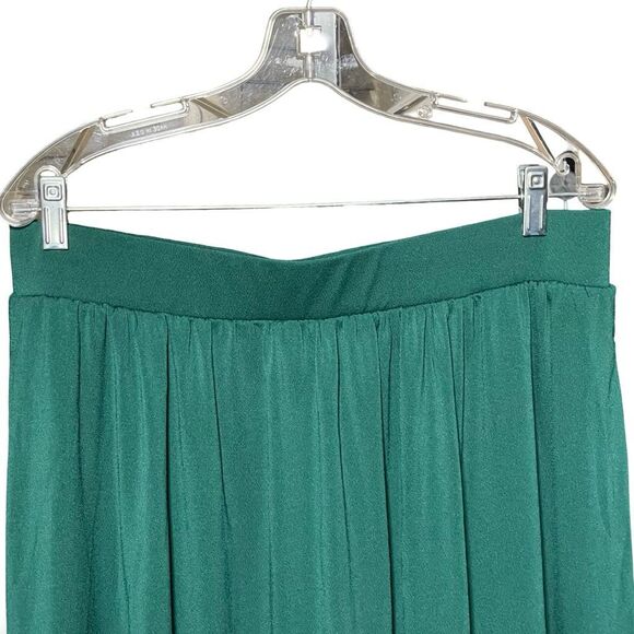 LEOTA Flared Midi Skirt, Elastic Waistband, Emerald Green, Pockets, Size XL - Picture 2 of 7